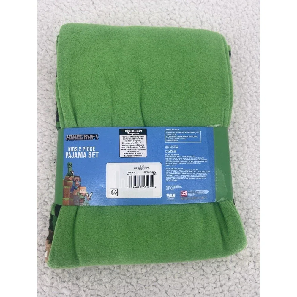 Minecraft Pajamas Boys Medium Size 8 Fleece 2-Piece Long Sleeve Shirt Pants TNT